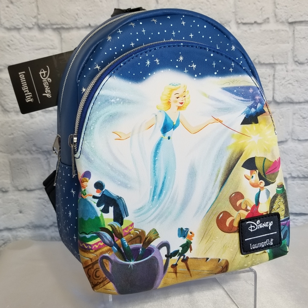 Loungefly Pinocchio Blue Fairy Wish Jiminy Cricket Disney Mini Backpack Bag New